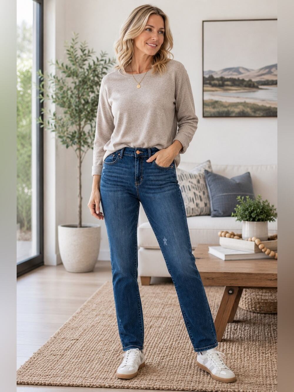 Judy Blue Everyday Essential Relaxed Fit Jeans Dark Wash Distressed Size 13/31